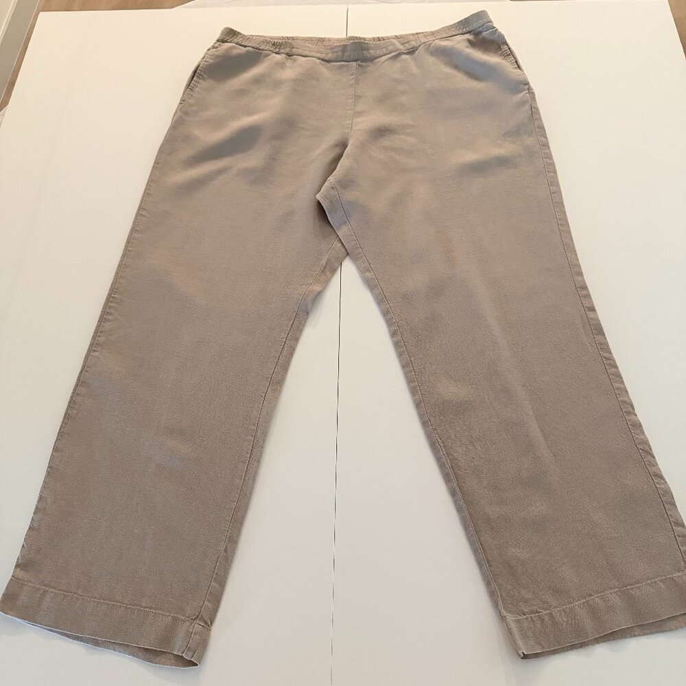 J. Jill Khaki 100% Linen Straight Leg Pull On Pants Womens XL Lagenlook Casual